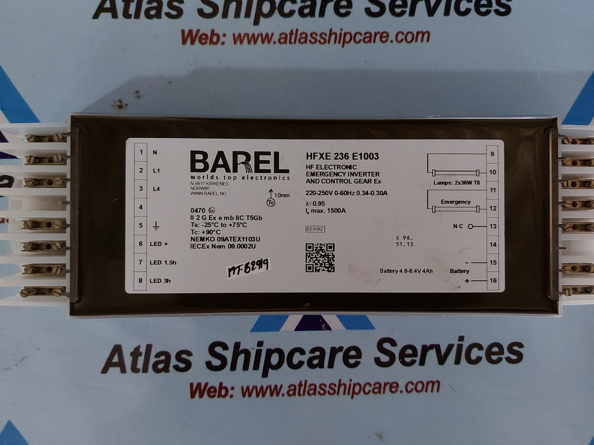 BAREL HFXE 236 E1003 HF ELECTRONIC EMERGENCY INVERTER AND CONTROL GEAR Ex