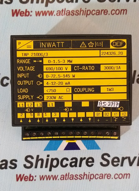 Deif TAP-210DG/3 Inwatt Transducer 690/100 V&nbsp;Range : 0-1.5-3 MW