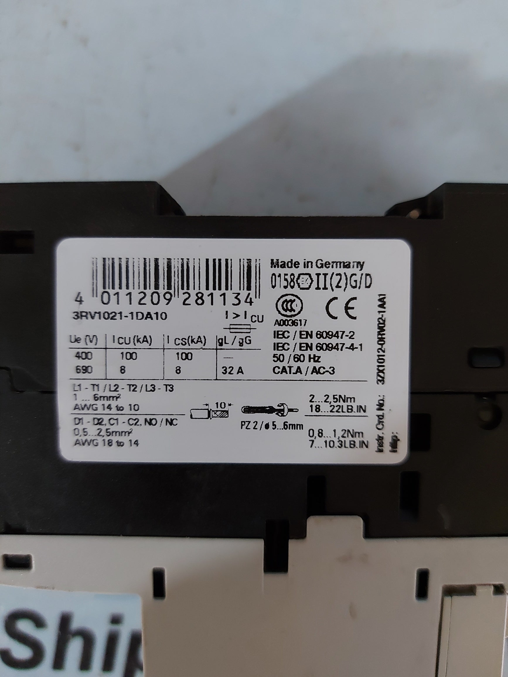 Siemens 3RV1021-1DA10 Motor Starter Protector