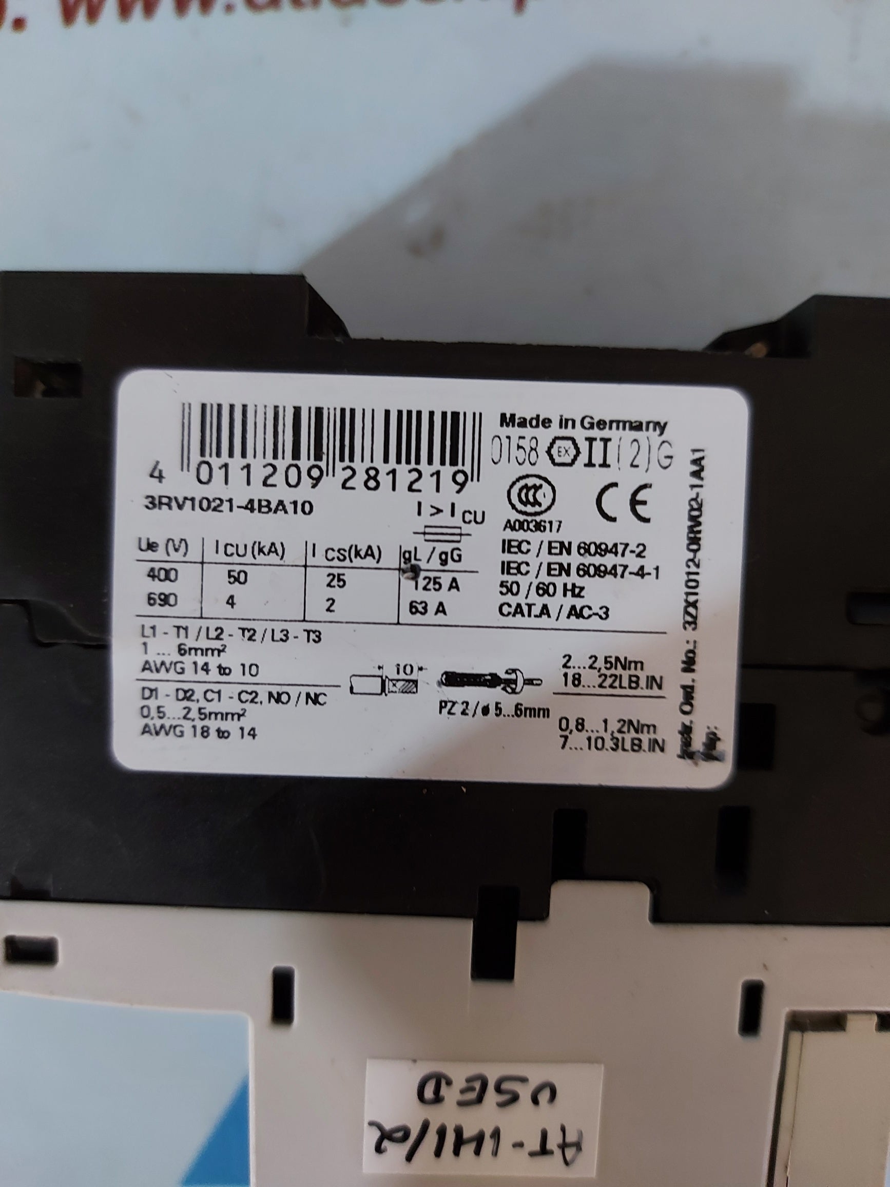 Siemens 3RV1021-4BA10 Motor Starter Protector