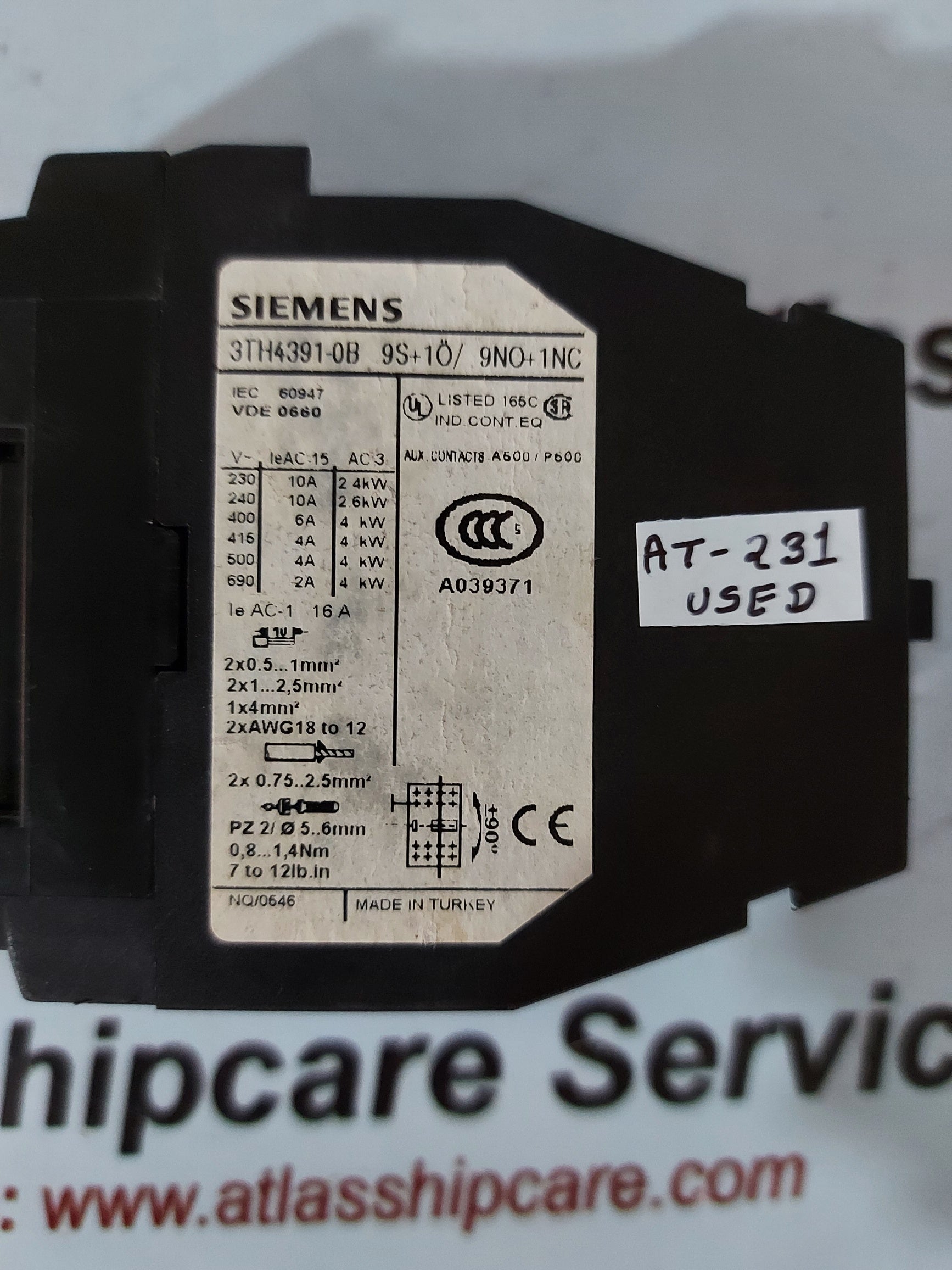 Siemens 3TH4391-0B Contactor Relay